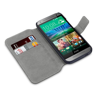 Schwarzer dünner Handy-Kasten der PU-Leder-Geldbörsen-HTC mit Kartenhalter für HTC eins Mini2