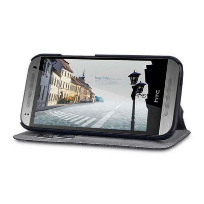 Schwarzer dünner Handy-Kasten der PU-Leder-Geldbörsen-HTC mit Kartenhalter für HTC eins Mini2