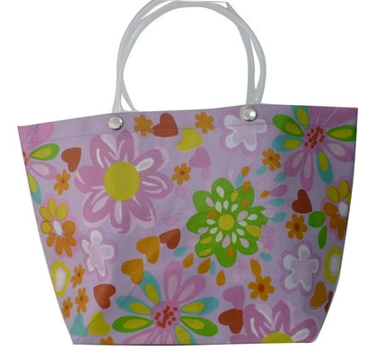 Umweltfreundliche recyclebare Blumen-purpurrote pp. gesponnene Einkaufstasche mit PVC-Griff
