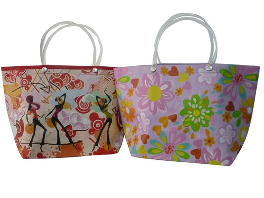 Umweltfreundliche recyclebare Blumen-purpurrote pp. gesponnene Einkaufstasche mit PVC-Griff
