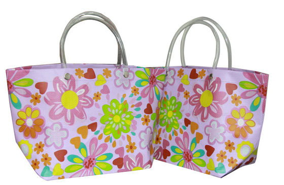 Umweltfreundliche recyclebare Blumen-purpurrote pp. gesponnene Einkaufstasche mit PVC-Griff